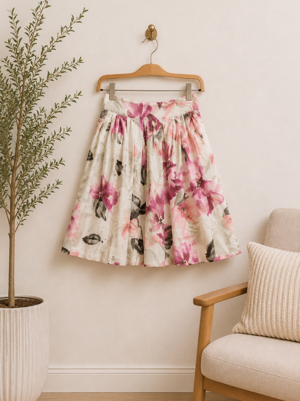 Vintage Nygard Cream Pink Floral Full Skirt Cotton Lined Twee Western Sz 6 Rodeo